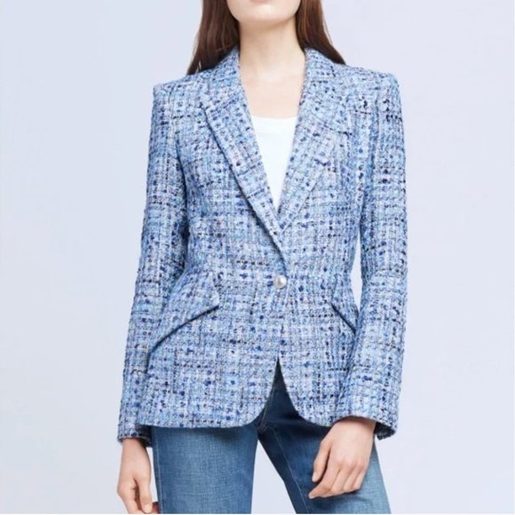 L'AGENCE Blue Tweed Blazer - Picture 1 of 13